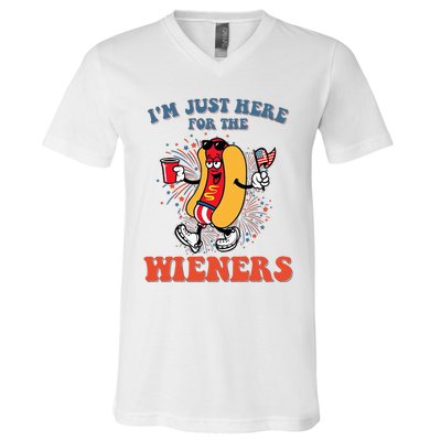 Hot Dog IM Just Here For The Wieners 4th Of July V-Neck T-Shirt