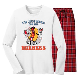 Hot Dog IM Just Here For The Wieners 4th Of July Women's Long Sleeve Flannel Pajama Set 