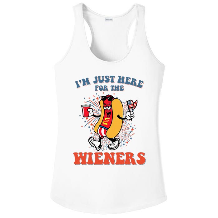 Hot Dog IM Just Here For The Wieners 4th Of July Ladies PosiCharge Competitor Racerback Tank