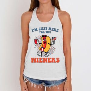 Hot Dog IM Just Here For The Wieners 4th Of July Women's Knotted Racerback Tank