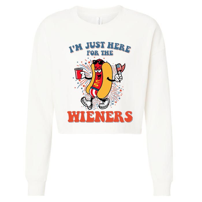 Hot Dog IM Just Here For The Wieners 4th Of July Cropped Pullover Crew