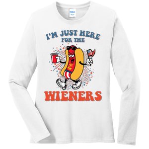 Hot Dog IM Just Here For The Wieners 4th Of July Ladies Long Sleeve Shirt