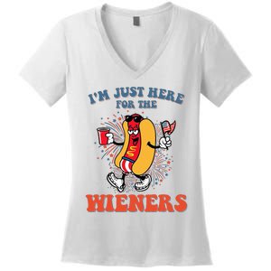 Hot Dog IM Just Here For The Wieners 4th Of July Women's V-Neck T-Shirt