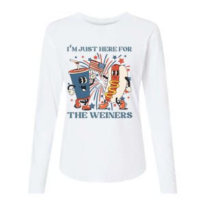 Hot Dog Im Just Here For The Wieners 4Th Of July Womens Cotton Relaxed Long Sleeve T-Shirt