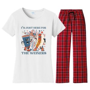 Hot Dog Im Just Here For The Wieners 4Th Of July Women's Flannel Pajama Set