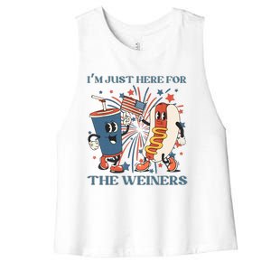 Hot Dog Im Just Here For The Wieners 4Th Of July Women's Racerback Cropped Tank