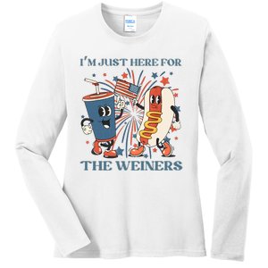 Hot Dog Im Just Here For The Wieners 4Th Of July Ladies Long Sleeve Shirt