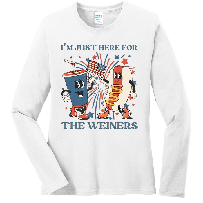 Hot Dog Im Just Here For The Wieners 4Th Of July Ladies Long Sleeve Shirt