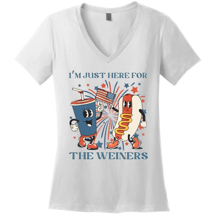 Hot Dog Im Just Here For The Wieners 4Th Of July Women's V-Neck T-Shirt