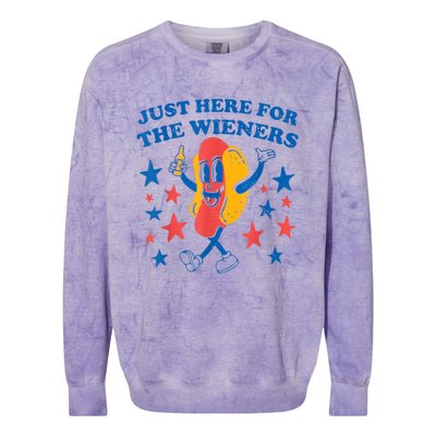 Hot Dog Im Just Here For The Wieners 4Th Of July Colorblast Crewneck Sweatshirt