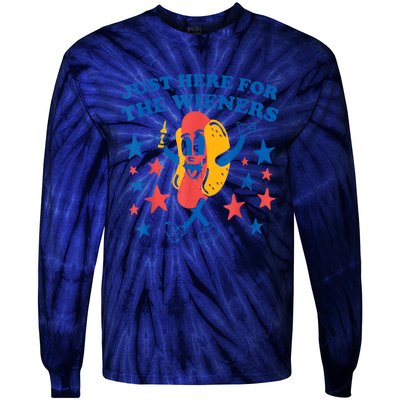 Hot Dog Im Just Here For The Wieners 4Th Of July Tie-Dye Long Sleeve Shirt