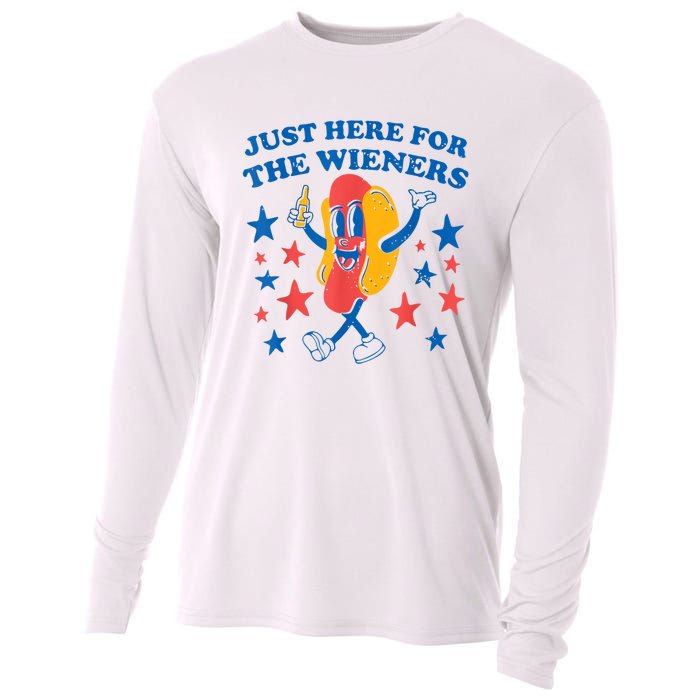 Hot Dog Im Just Here For The Wieners 4Th Of July Cooling Performance Long Sleeve Crew