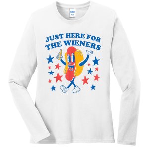 Hot Dog Im Just Here For The Wieners 4Th Of July Ladies Long Sleeve Shirt