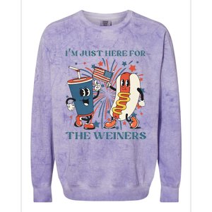 Hot Dog I'm Just Here For The Wieners 4Th Of July Colorblast Crewneck Sweatshirt