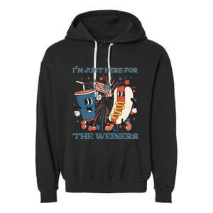 Hot Dog I'm Just Here For The Wieners 4Th Of July Garment-Dyed Fleece Hoodie