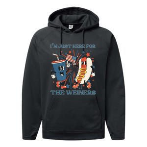 Hot Dog I'm Just Here For The Wieners 4Th Of July Performance Fleece Hoodie