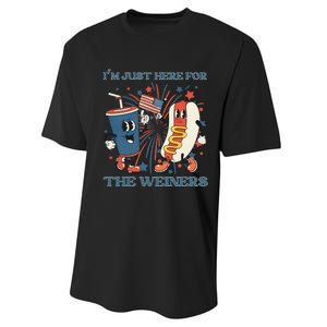 Hot Dog I'm Just Here For The Wieners 4Th Of July Performance Sprint T-Shirt