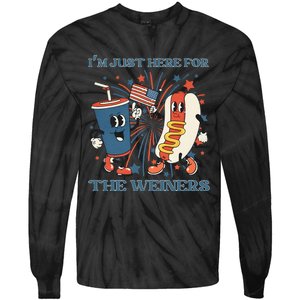 Hot Dog I'm Just Here For The Wieners 4Th Of July Tie-Dye Long Sleeve Shirt