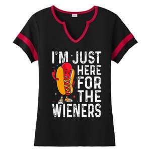 Hot Dog IM Just Here For The Wieners 4th Of July Ladies Halftime Notch Neck Tee