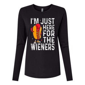 Hot Dog IM Just Here For The Wieners 4th Of July Womens Cotton Relaxed Long Sleeve T-Shirt