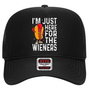 Hot Dog IM Just Here For The Wieners 4th Of July High Crown Mesh Back Trucker Hat