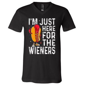 Hot Dog IM Just Here For The Wieners 4th Of July V-Neck T-Shirt