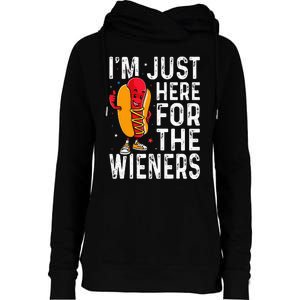 Hot Dog IM Just Here For The Wieners 4th Of July Womens Funnel Neck Pullover Hood