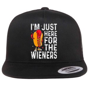 Hot Dog IM Just Here For The Wieners 4th Of July Flat Bill Trucker Hat