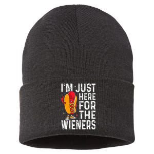 Hot Dog IM Just Here For The Wieners 4th Of July Sustainable Knit Beanie