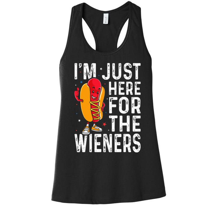 Hot Dog IM Just Here For The Wieners 4th Of July Women's Racerback Tank