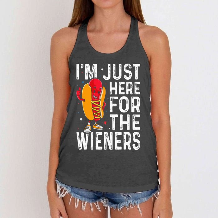 Hot Dog IM Just Here For The Wieners 4th Of July Women's Knotted Racerback Tank