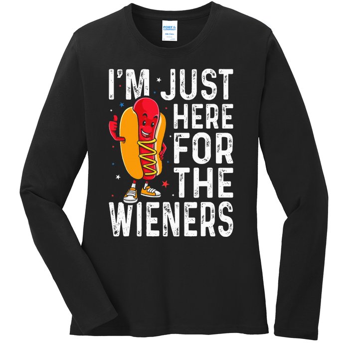 Hot Dog IM Just Here For The Wieners 4th Of July Ladies Long Sleeve Shirt