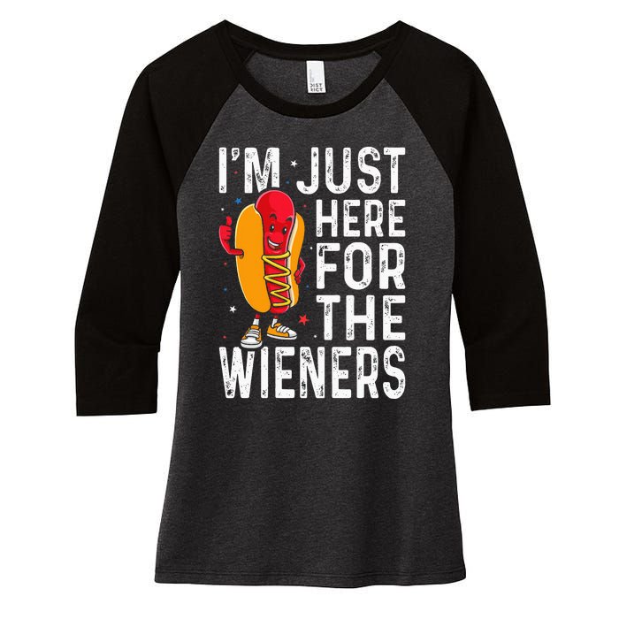 Hot Dog IM Just Here For The Wieners 4th Of July Women's Tri-Blend 3/4-Sleeve Raglan Shirt