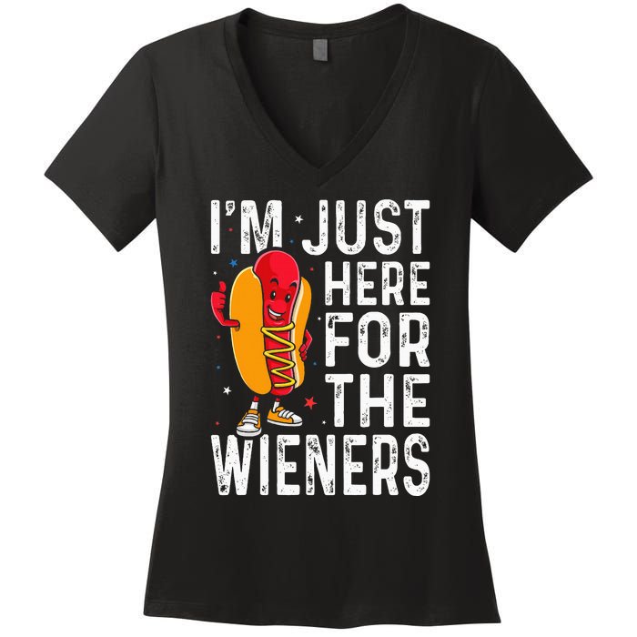 Hot Dog IM Just Here For The Wieners 4th Of July Women's V-Neck T-Shirt