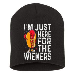 Hot Dog IM Just Here For The Wieners 4th Of July Short Acrylic Beanie