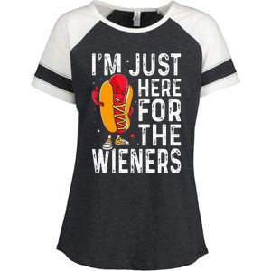 Hot Dog IM Just Here For The Wieners 4th Of July Enza Ladies Jersey Colorblock Tee