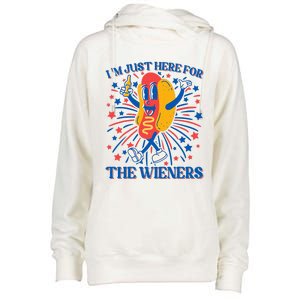 Hot Dog IM Just Here For The Wieners 4th Of July Womens Funnel Neck Pullover Hood