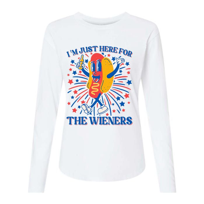 Hot Dog IM Just Here For The Wieners 4th Of July Womens Cotton Relaxed Long Sleeve T-Shirt