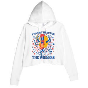 Hot Dog IM Just Here For The Wieners 4th Of July Crop Fleece Hoodie