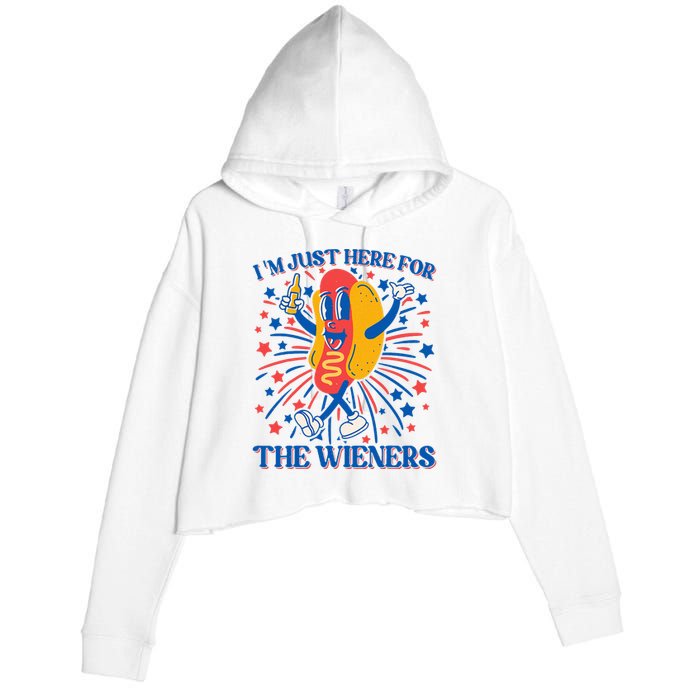 Hot Dog IM Just Here For The Wieners 4th Of July Crop Fleece Hoodie