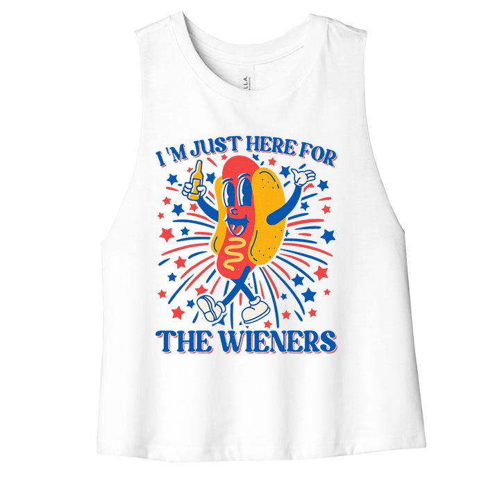 Hot Dog IM Just Here For The Wieners 4th Of July Women's Racerback Cropped Tank