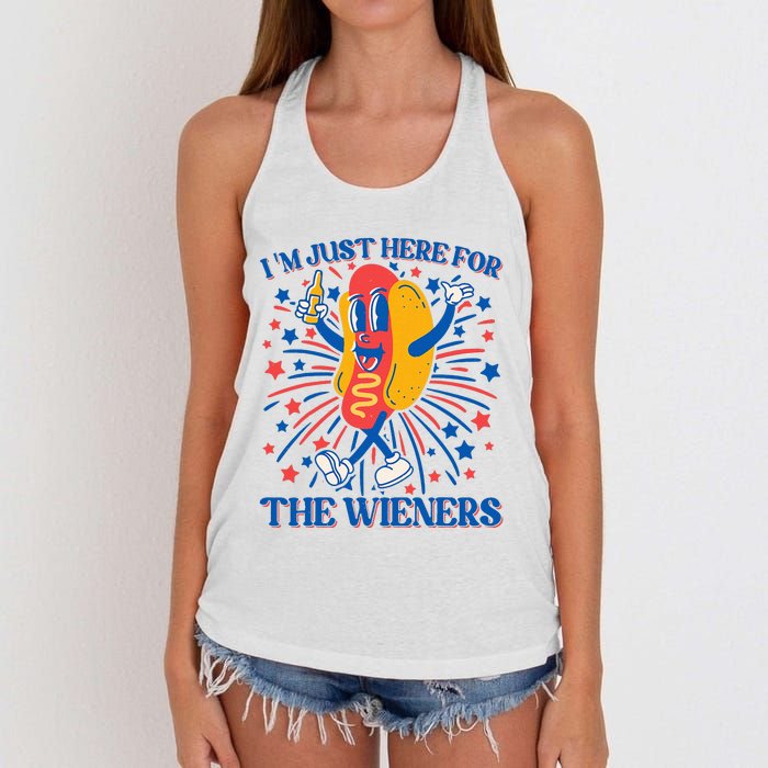 Hot Dog IM Just Here For The Wieners 4th Of July Women's Knotted Racerback Tank