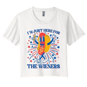 Hot Dog IM Just Here For The Wieners 4th Of July Women's Crop Top Tee