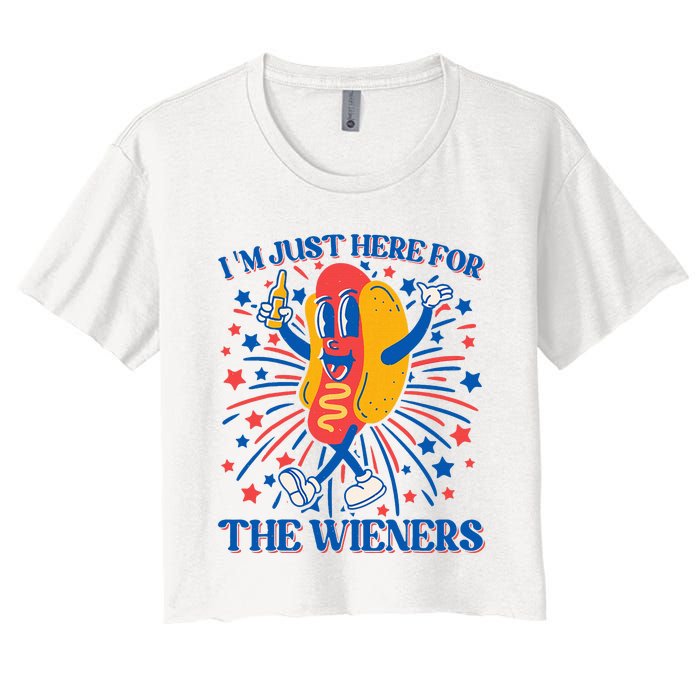 Hot Dog IM Just Here For The Wieners 4th Of July Women's Crop Top Tee