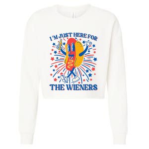 Hot Dog IM Just Here For The Wieners 4th Of July Cropped Pullover Crew