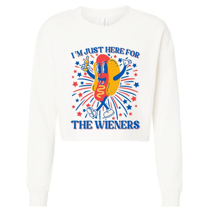 Hot Dog IM Just Here For The Wieners 4th Of July Cropped Pullover Crew