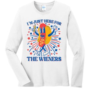 Hot Dog IM Just Here For The Wieners 4th Of July Ladies Long Sleeve Shirt