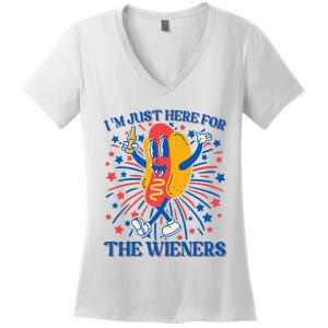 Hot Dog IM Just Here For The Wieners 4th Of July Women's V-Neck T-Shirt