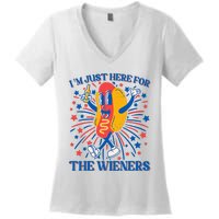 Hot Dog IM Just Here For The Wieners 4th Of July Women's V-Neck T-Shirt