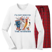 Hot Dog Im Just Here For The Wieners 4Th Of July Women's Long Sleeve Flannel Pajama Set 